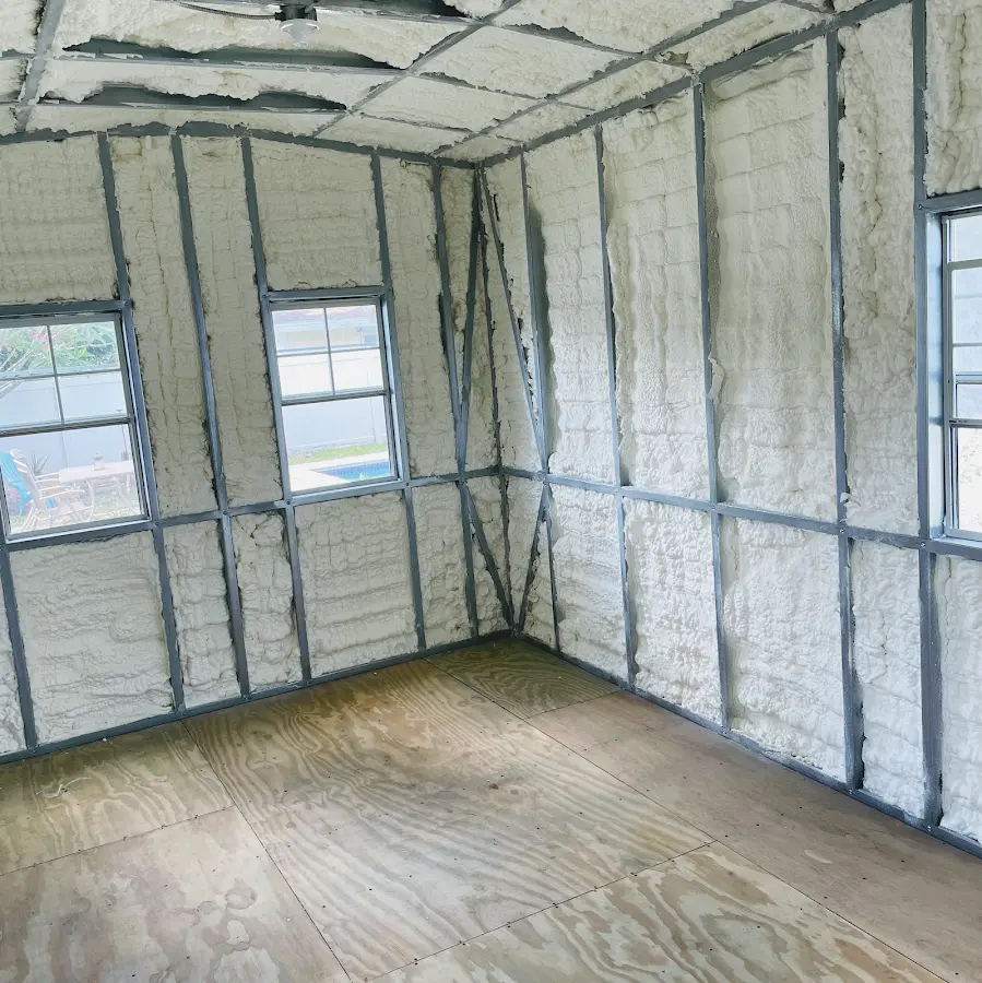 Closed-cell spray foam insulation applied to wall cavities in a residential project in Slippery Rock